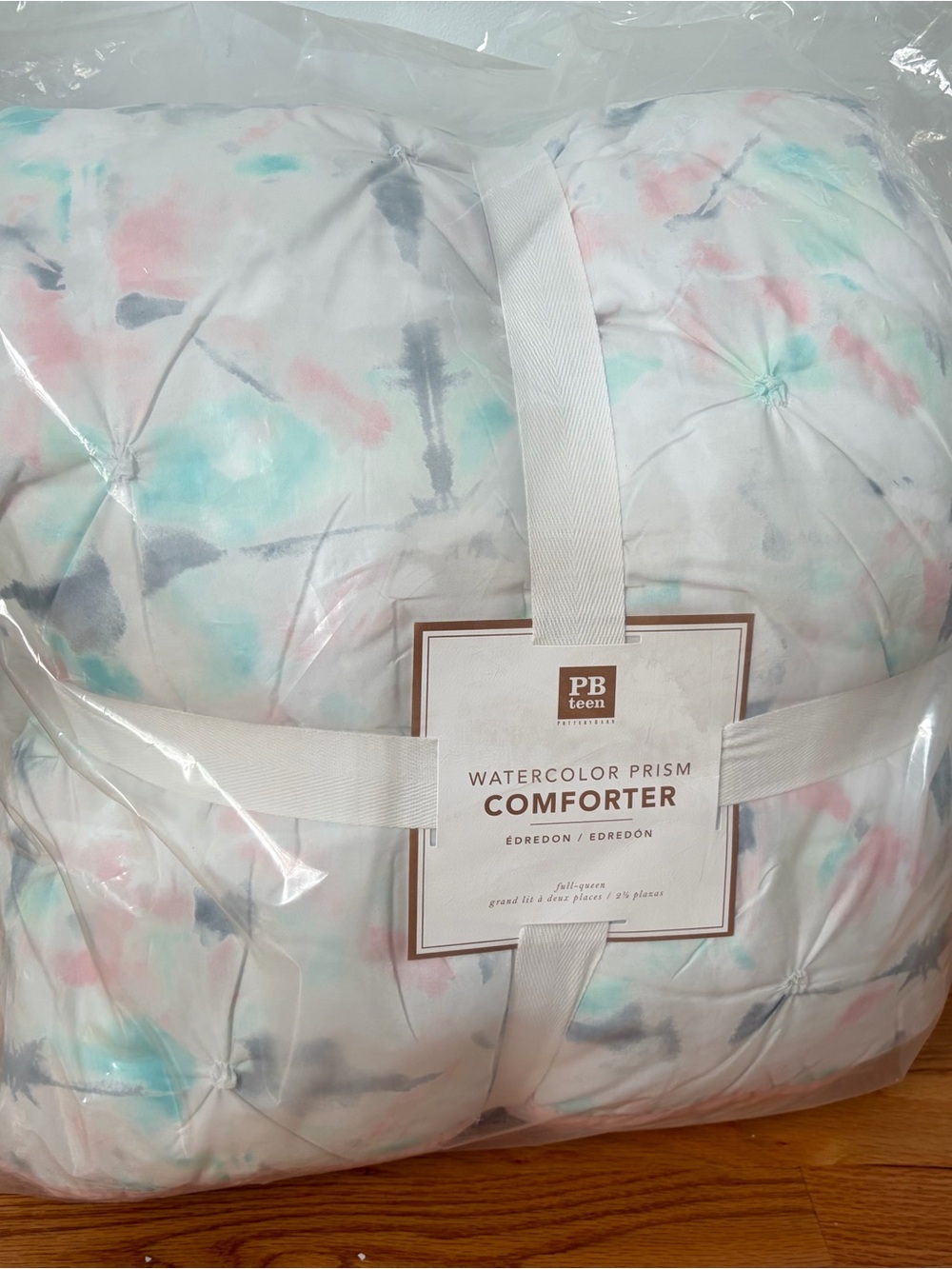 Pottery Barn Teen Watercolor Prism Comforter - Pastel Pink, Aqua, Gray